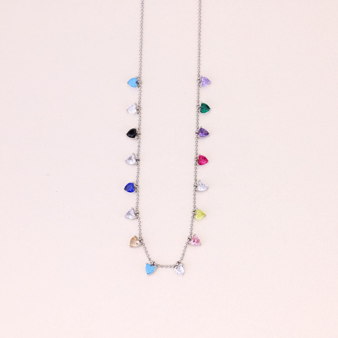 925 Sterling Silver Multicolour Stones Charm Chain For Women