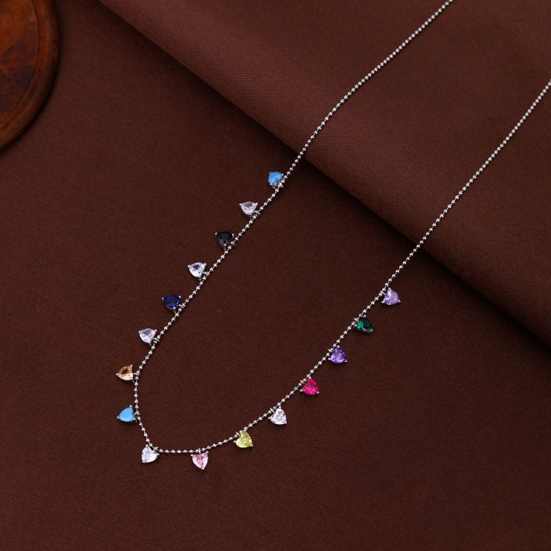 925 Sterling Silver Multicolour Stones Charm Chain For Women
