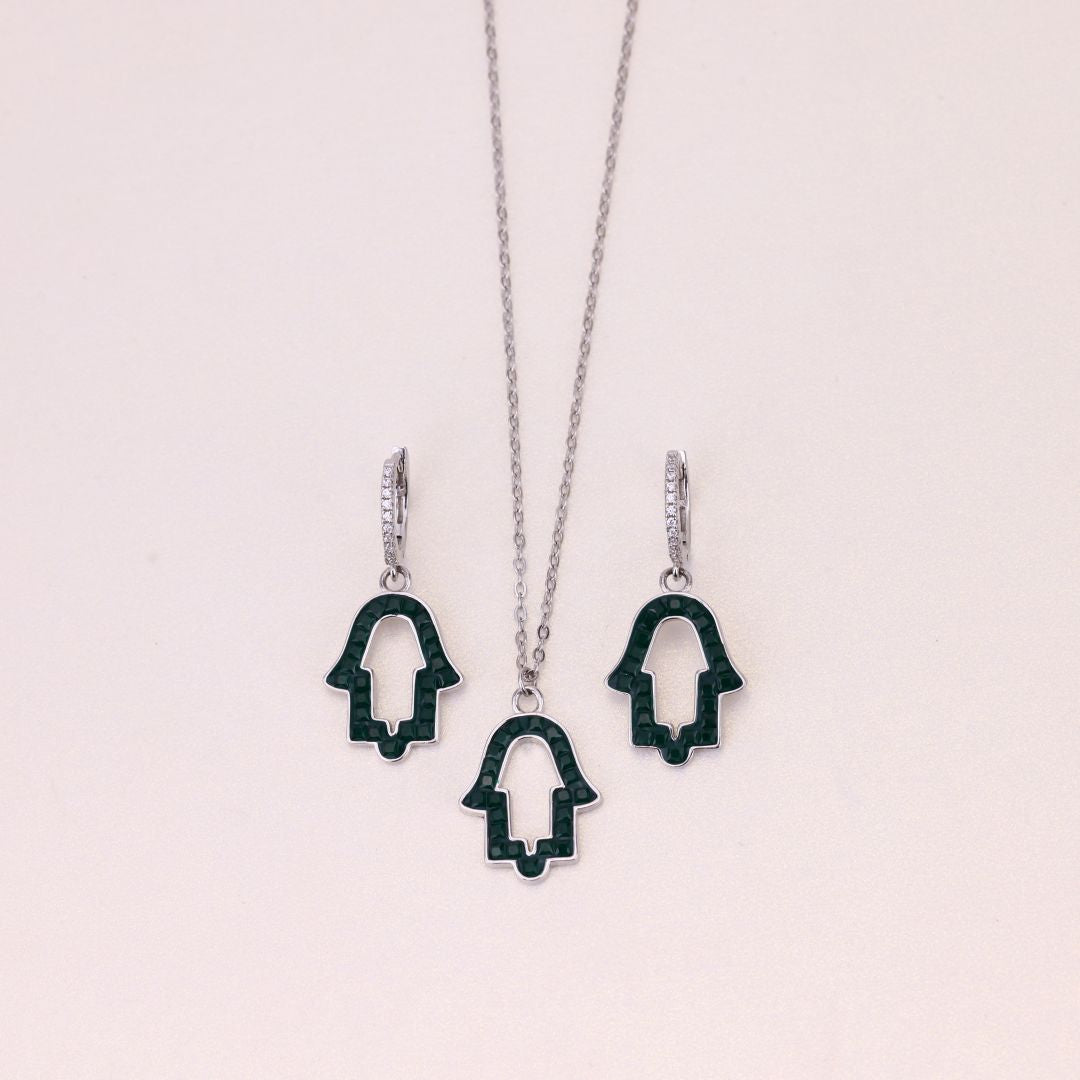 925 Sterling Silver Green Zircon Hamza Chain With Earrings for Women
