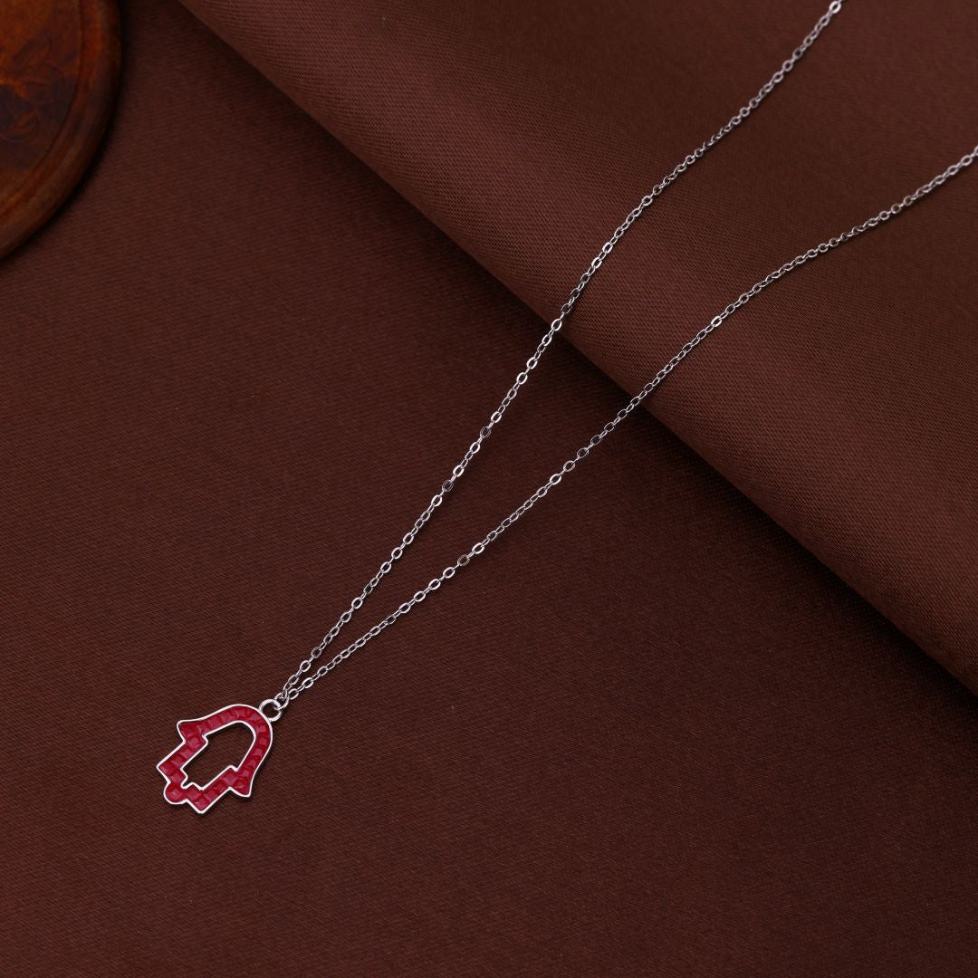 925 Silver Pink Zircon Hamza Chain for Women