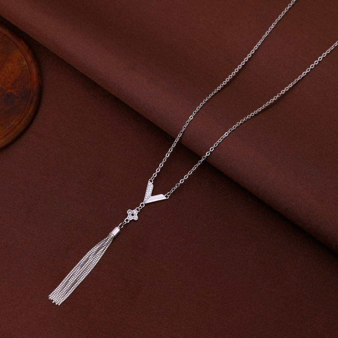 925 Sterling Silver V Shape Dropdown Long Chain For Women