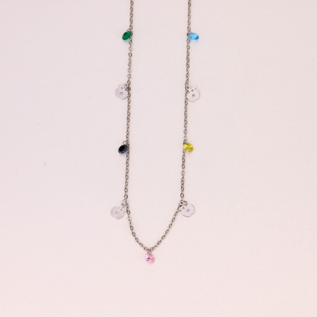 925 Sterling Silver Colourful CZ Stones with Apple Charms Chain