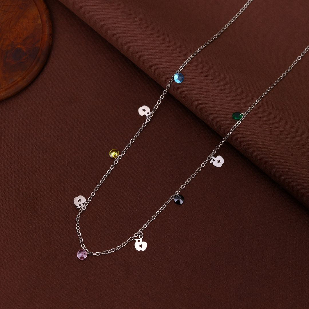 925 Sterling Silver Colourful CZ Stones with Apple Charms Chain