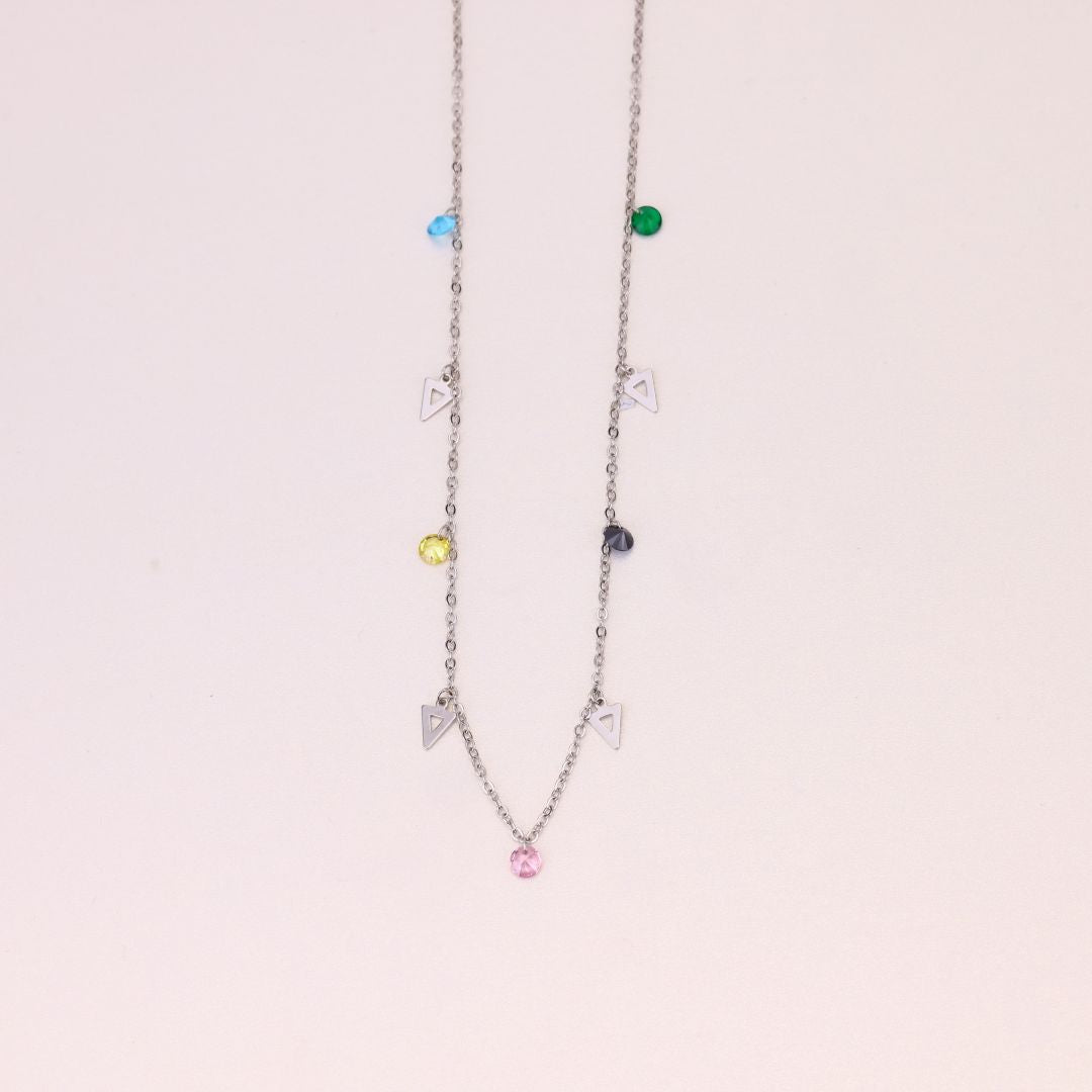 925 Sterling Silver Mosaic Stones Charm Chain For Women