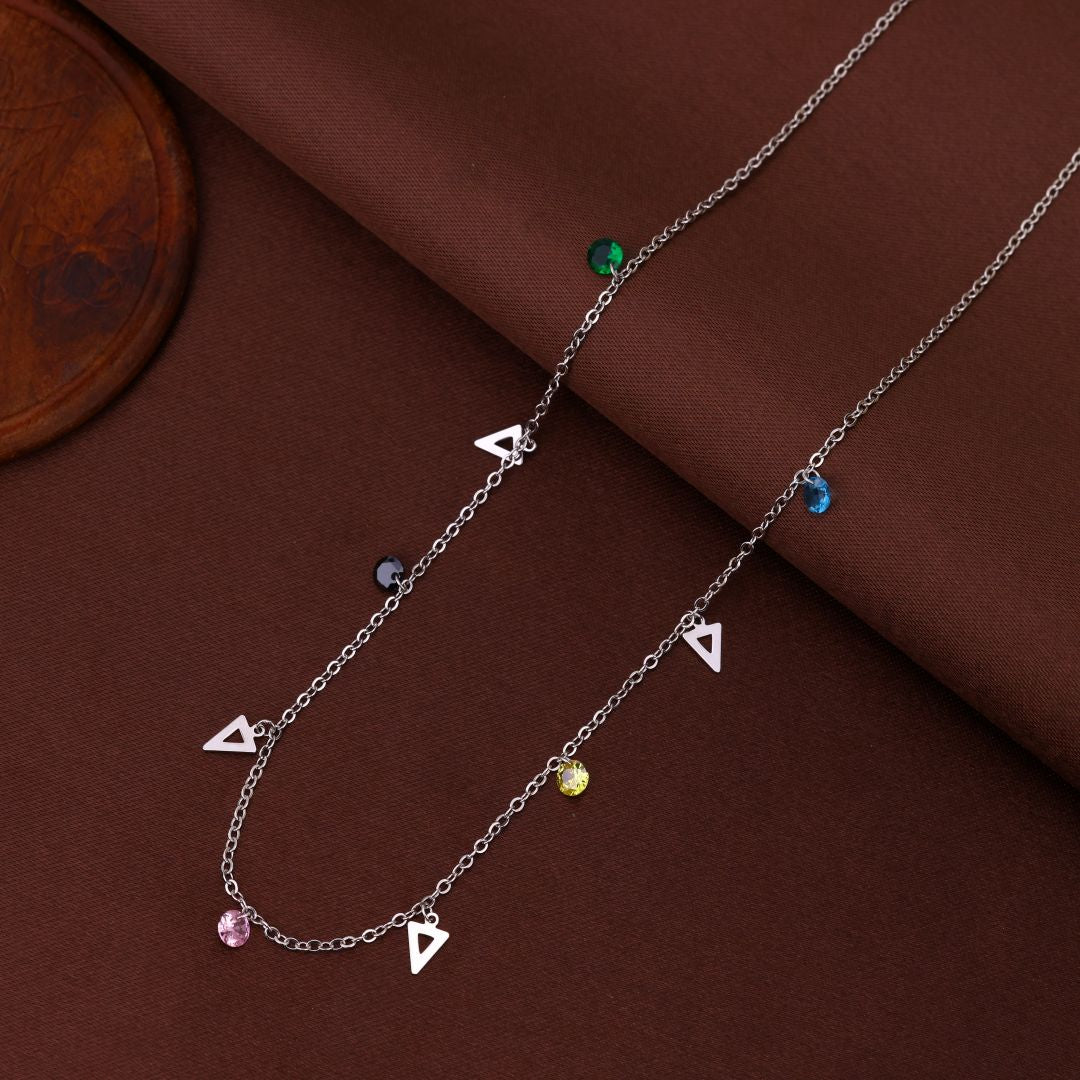 925 Sterling Silver Mosaic Stones Charm Chain For Women