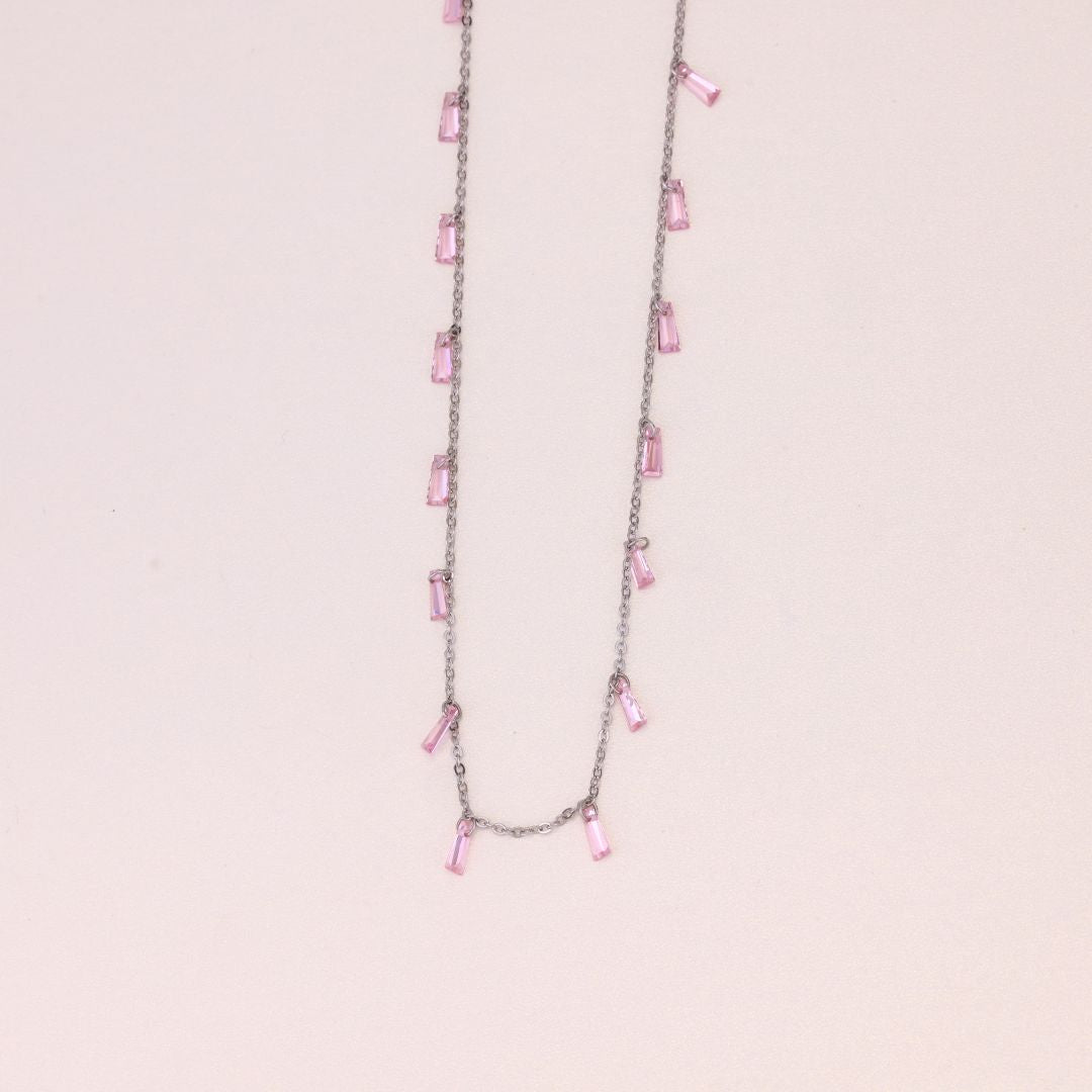 925 Sterling Silver Pink Stone Charm Chain for Women