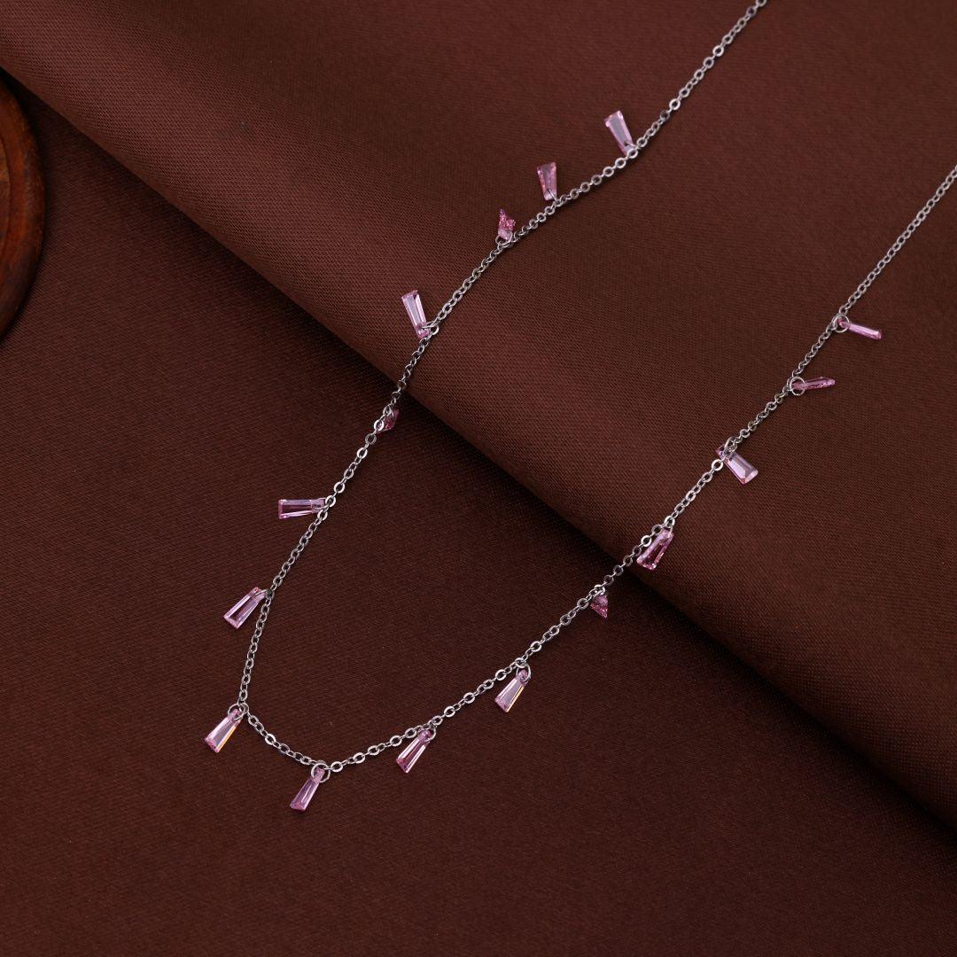 925 Sterling Silver Pink Stone Charm Chain for Women