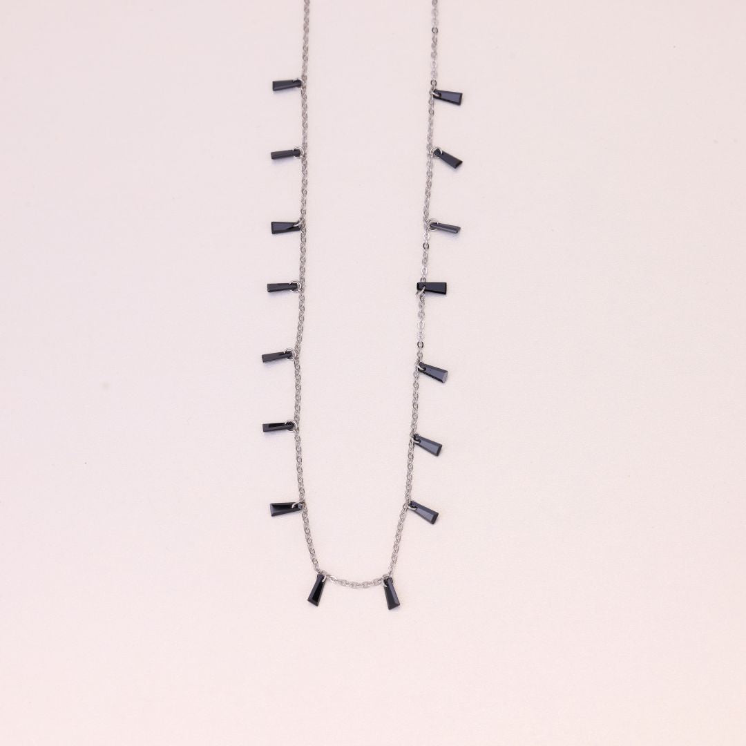 925 Sterling Silver Black Strip Stone Chain For Women