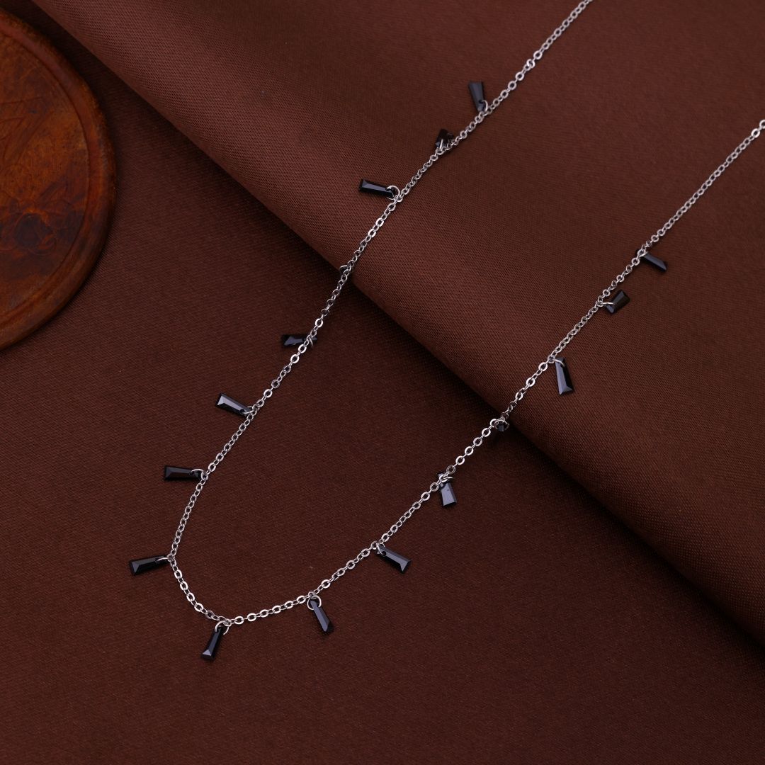 925 Sterling Silver Black Strip Stone Chain For Women