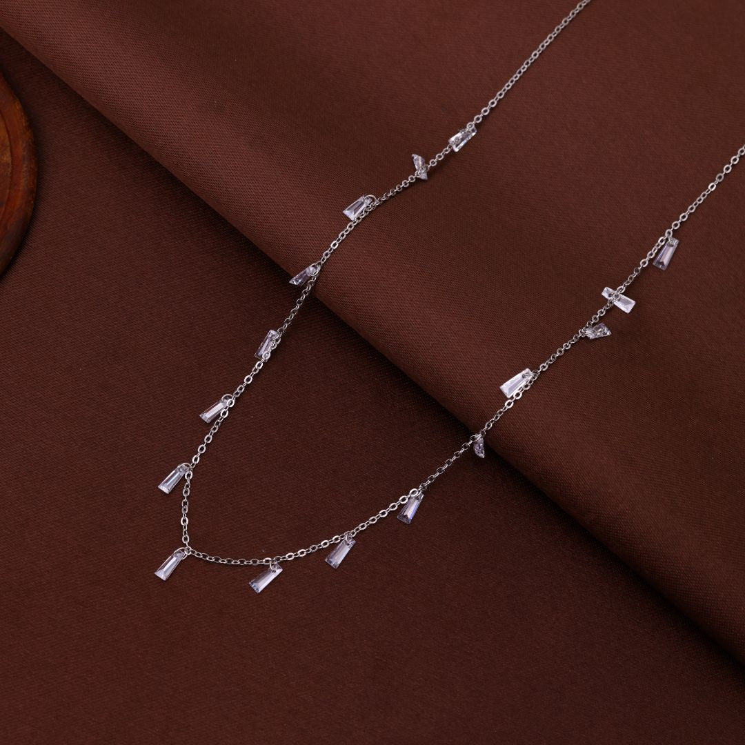 925 Sterling Silver White Stone Charm Chain For Women