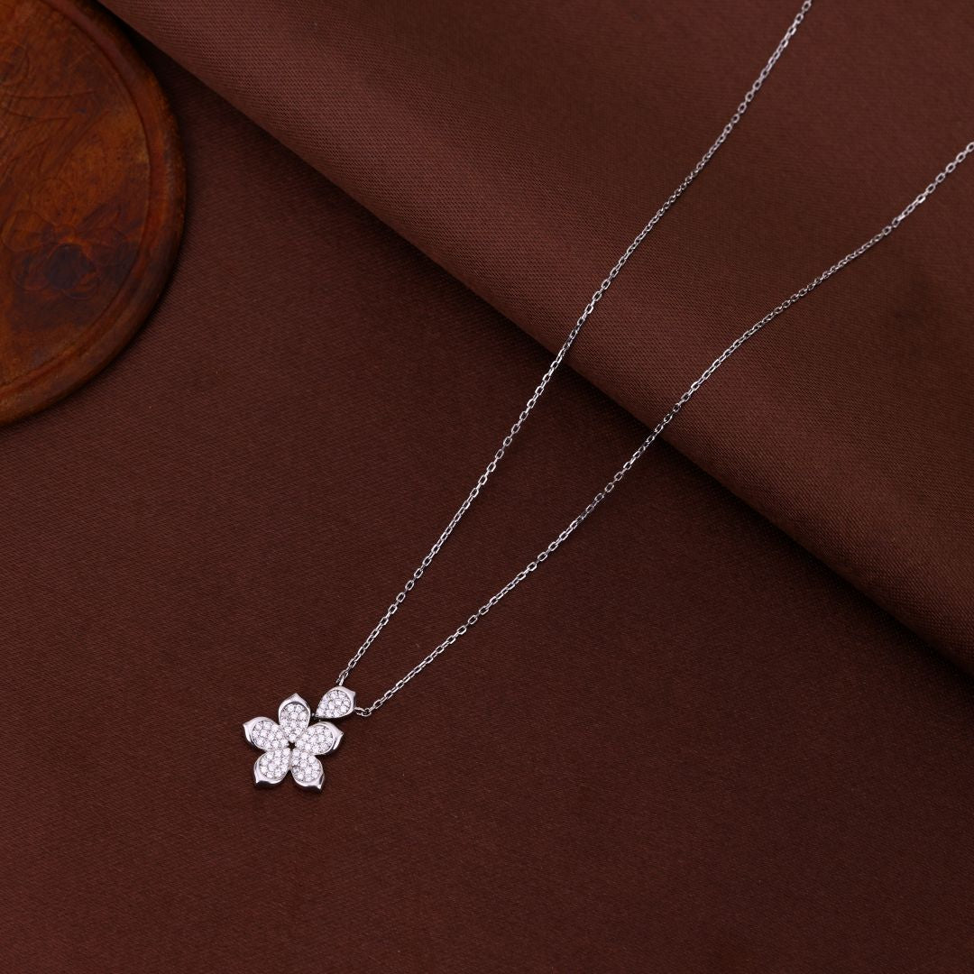 925 Sterling Silver Zircon Stony Pendant Chain For Women