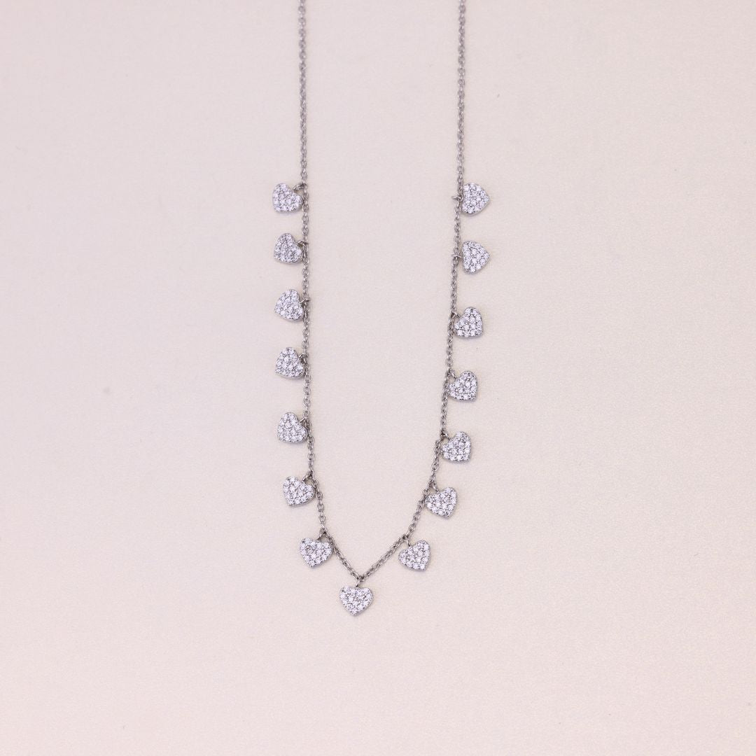 925 Sterling Silver Zircon Studded Heart Charm Chain