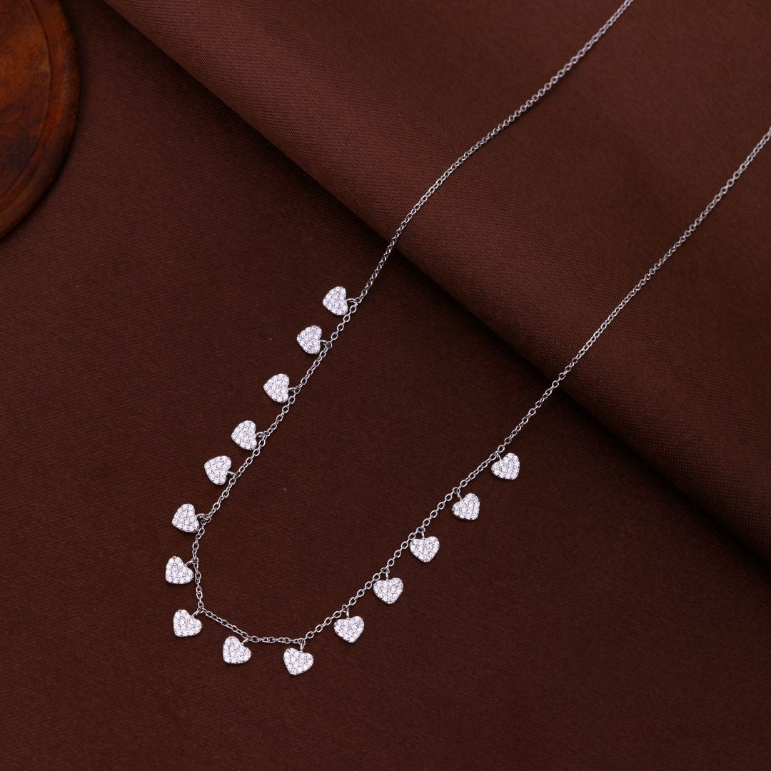 925 Sterling Silver Zircon Studded Heart Charm Chain