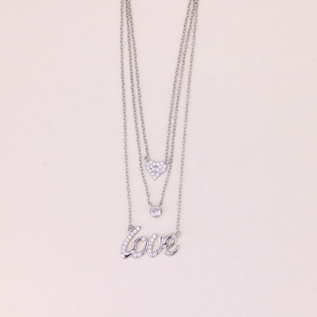 925 Sterling Silver 3 Layered Love Chain For Women