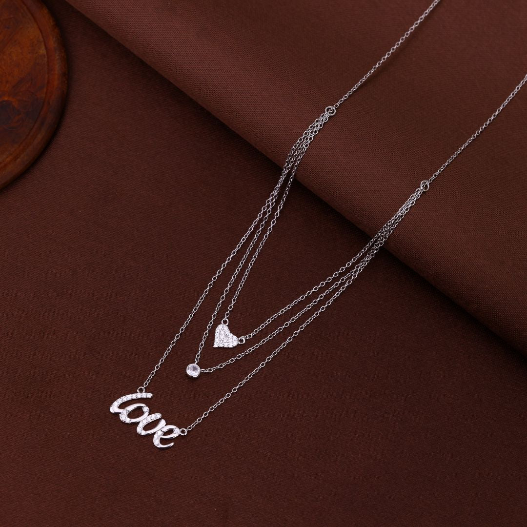 925 Sterling Silver 3 Layered Love Chain For Women