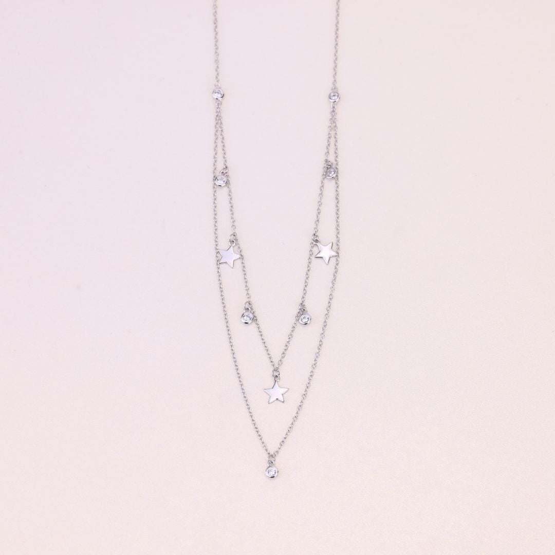 925 Sterling Silver 2 Layered Charms Chain