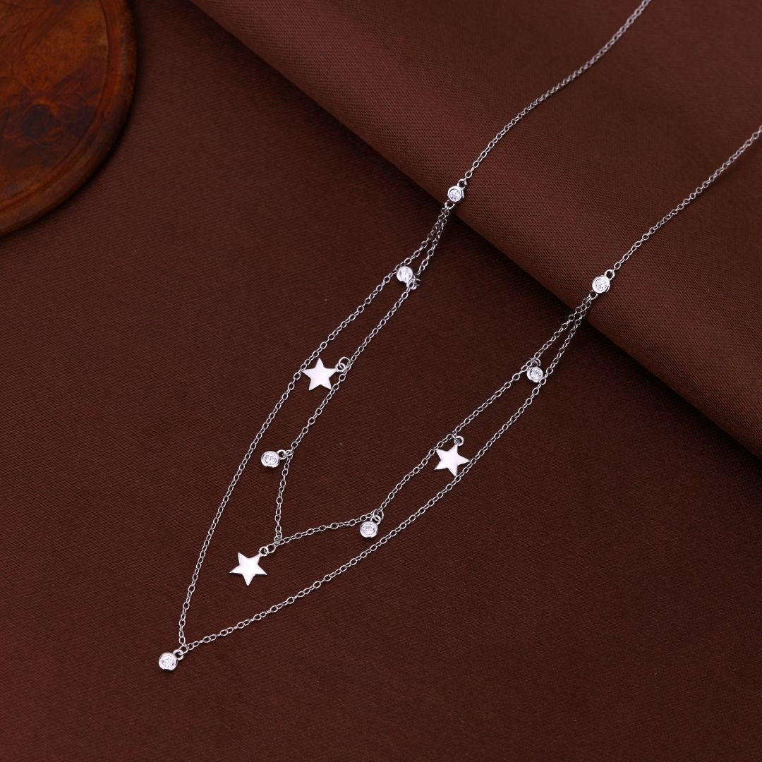 925 Sterling Silver 2 Layered Charms Chain