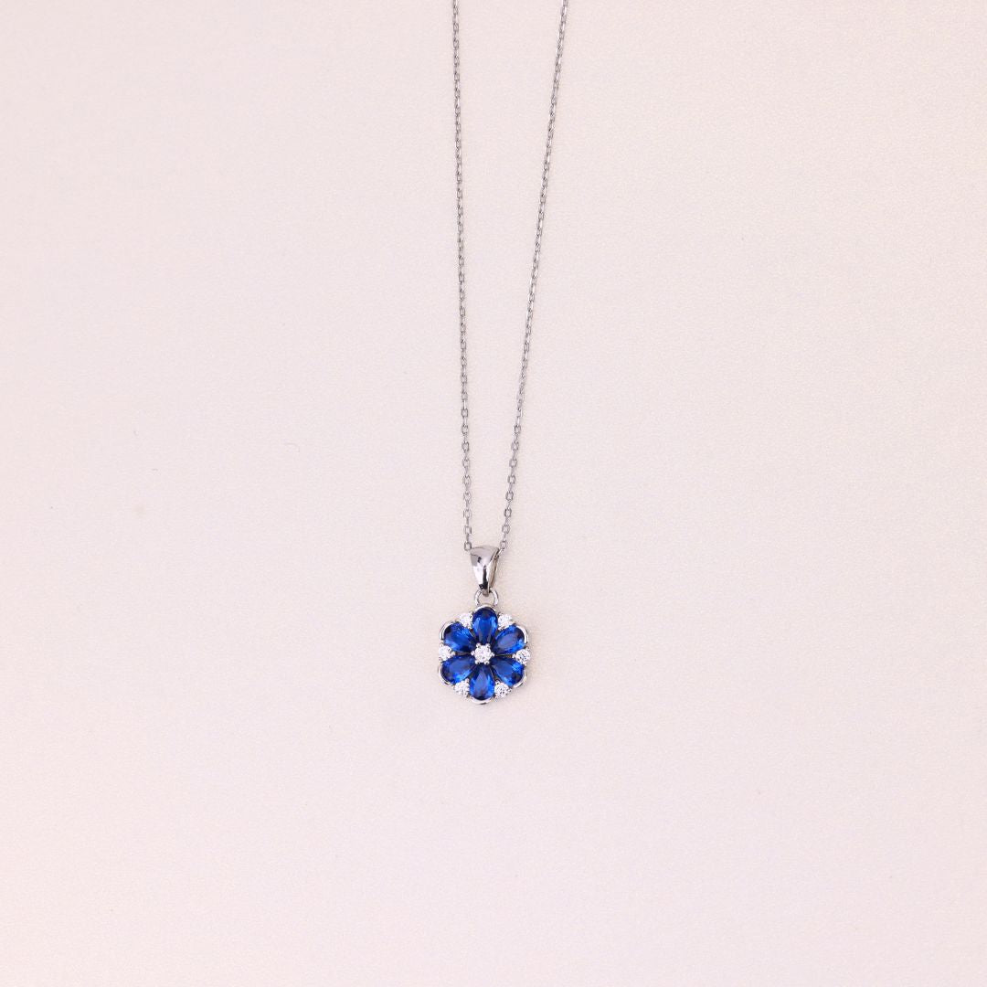 925 Sterling Silver Chain With Blue Flowy Pendant