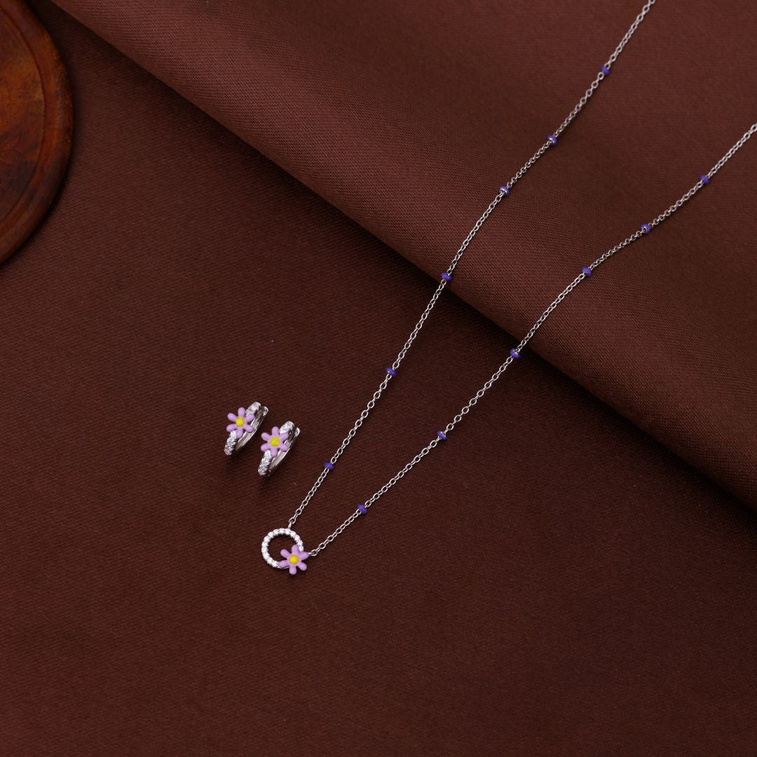 925 Sterling Silver Pinky Fancy Chain And Earring Set