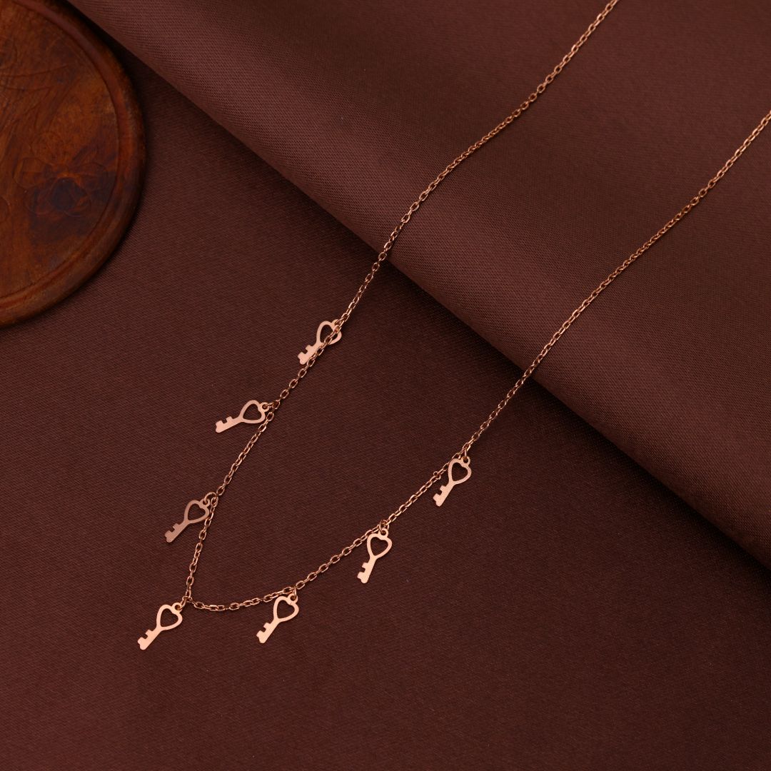 925 Sterling Silver Rose Gold Polished Key Charms Chain For Women