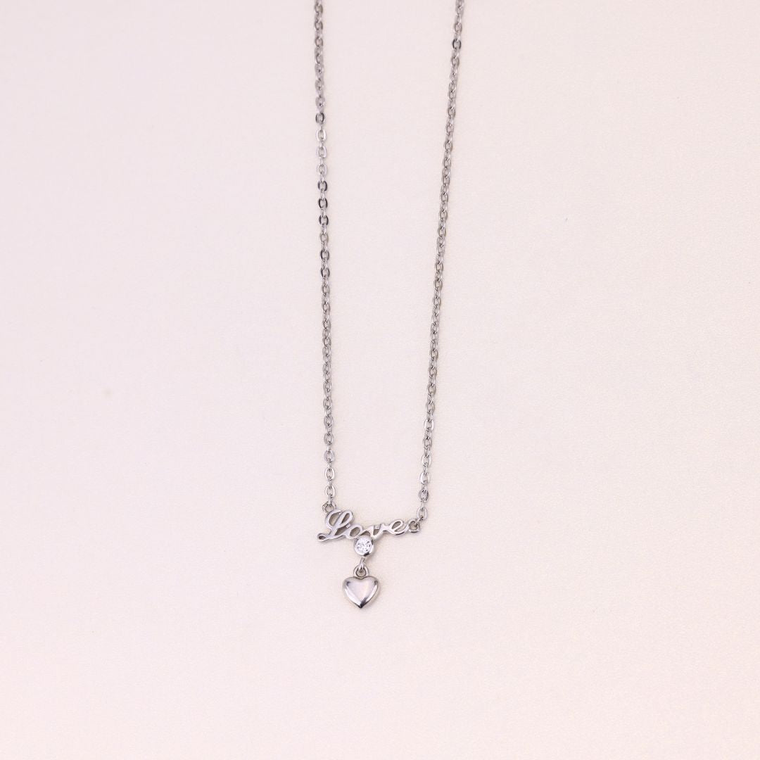 925 Sterling Silver Love Heart Zircon Chain