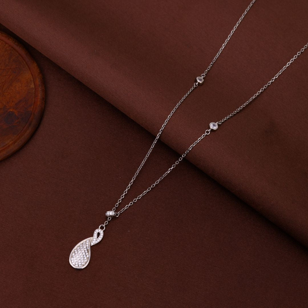 925 Sterling Silver Zircon Stone Pendant Chain For Women