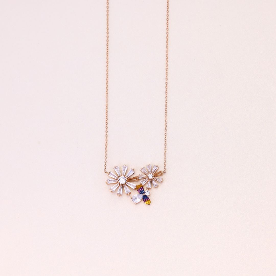 925 Sterling Silver Zircon Stoned Flowers Chain For Women
