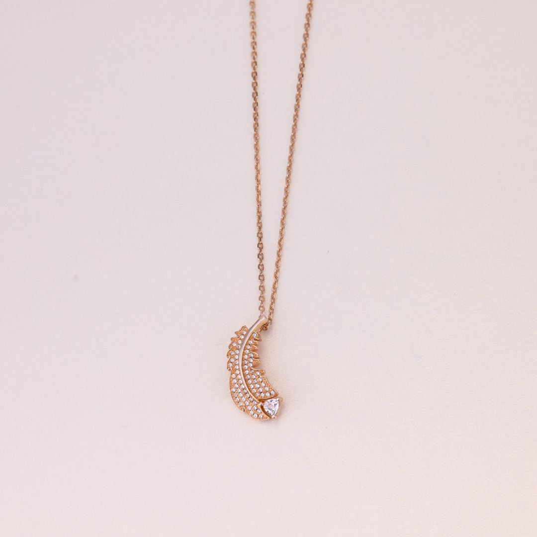 925 Silver Rose Gold Polished Feather Chain