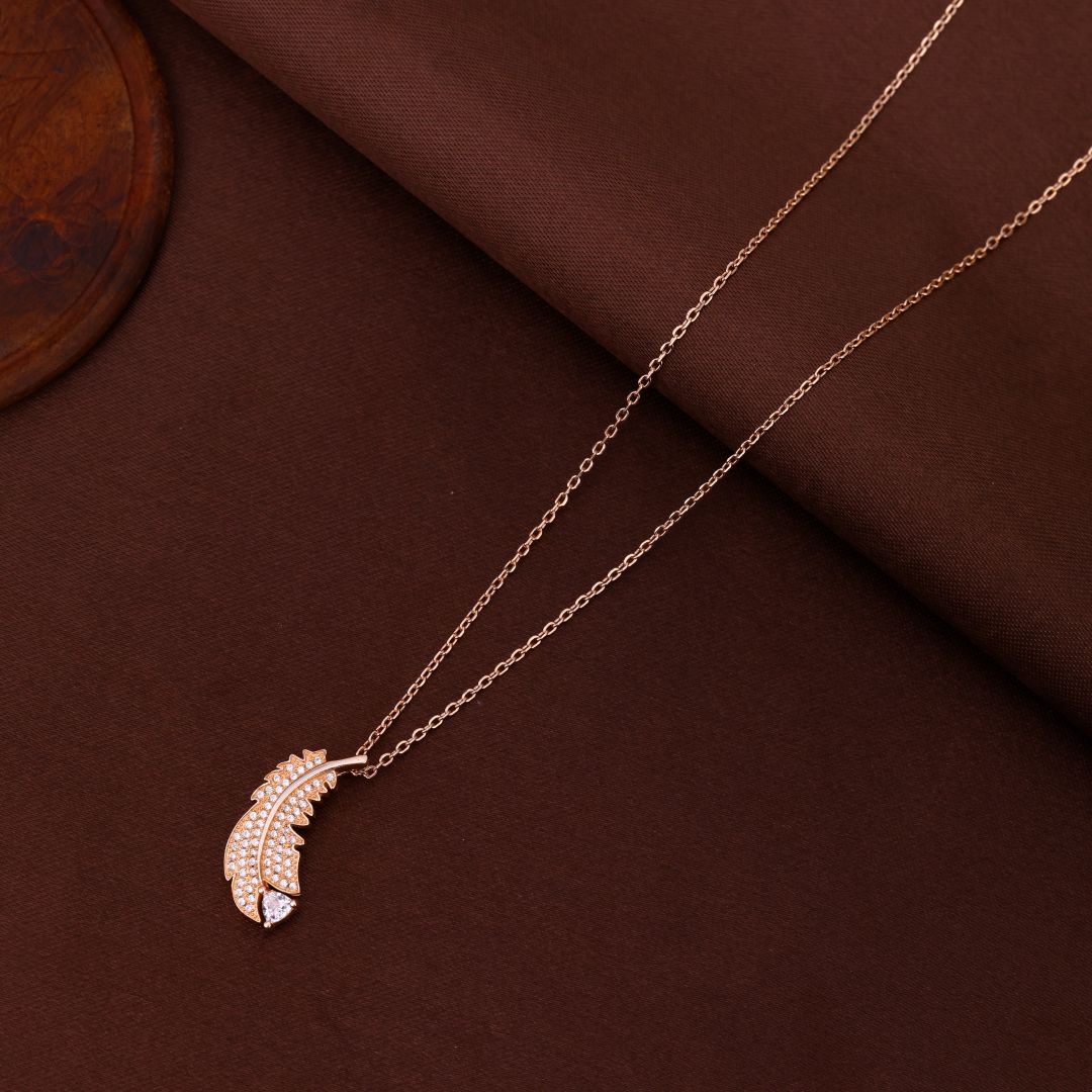 925 Silver Rose Gold Polished Feather Chain