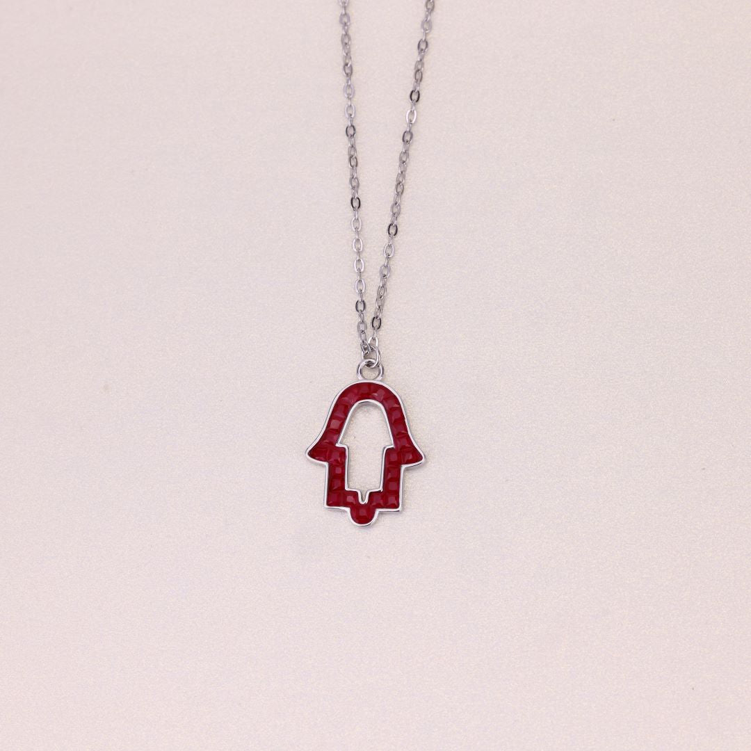 925 Silver Pink Zircon Hamza Chain for Women