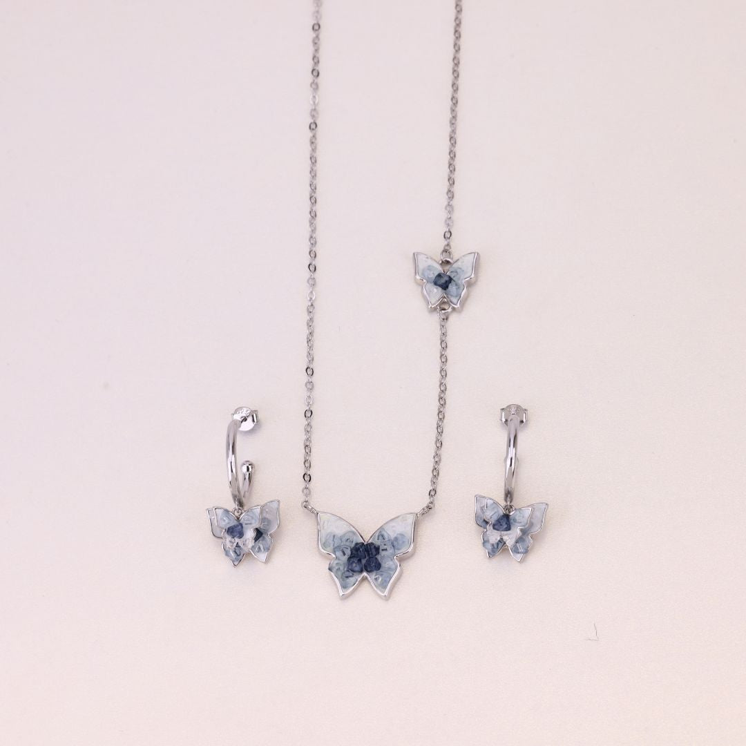 925 Sterling Silver Resin Butterfly Necklace Set