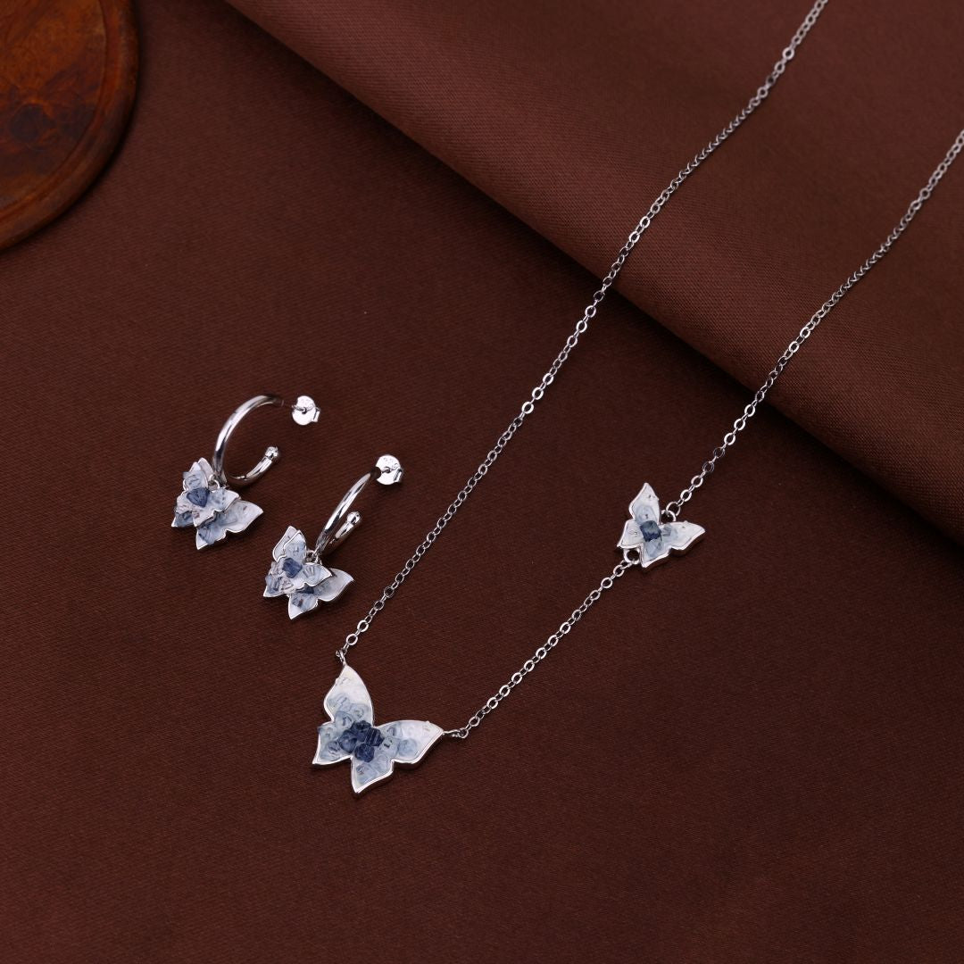 925 Sterling Silver Resin Butterfly Necklace Set