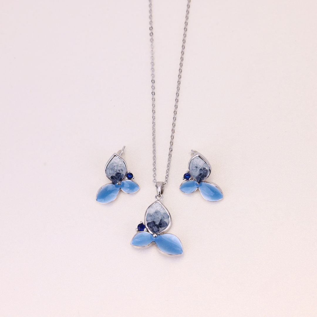 925 Sterling Silver Jewellery Blue Aesthetic Flowers With Earrings For Women
