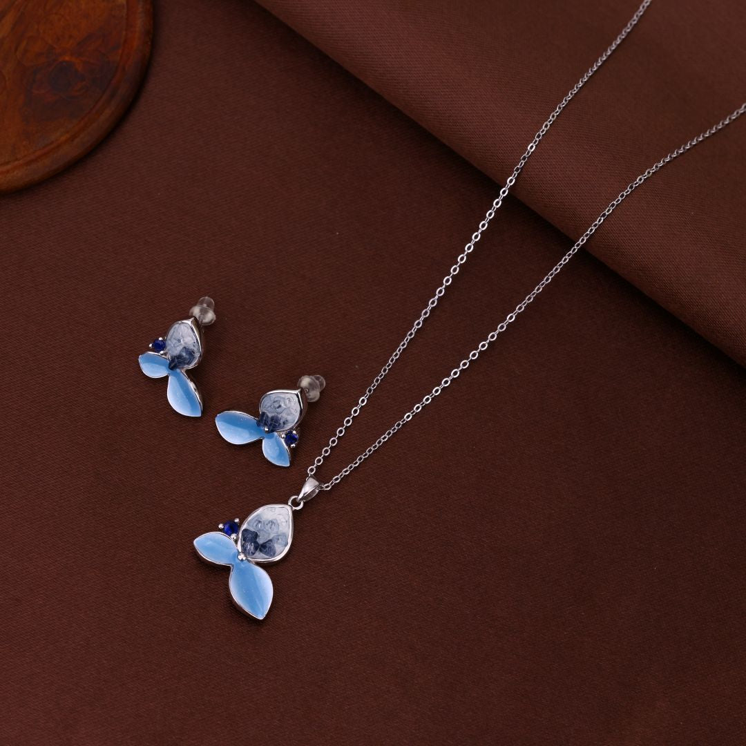 925 Sterling Silver Jewellery Blue Aesthetic Flowers With Earrings For Women