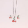 925 sterling Silver Red Cherry Necklace With Earrings For Women
